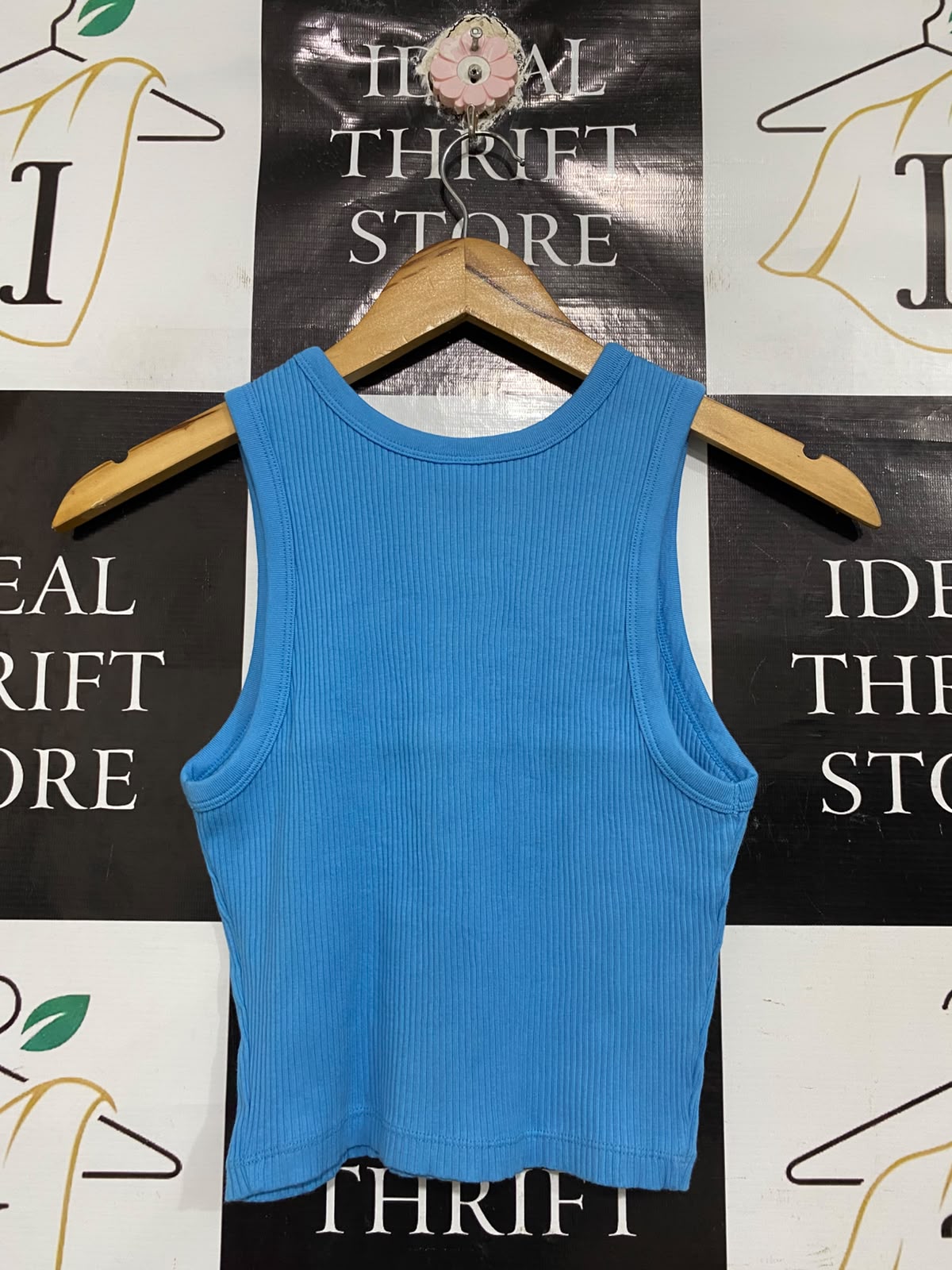 UNIQLO |XS| BUST 12| A69| SKY BLUE RIBBED RACERBACK CROPPED TANK TOP