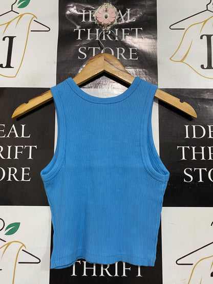 UNIQLO |XS| BUST 12| A69| SKY BLUE RIBBED RACERBACK CROPPED TANK TOP