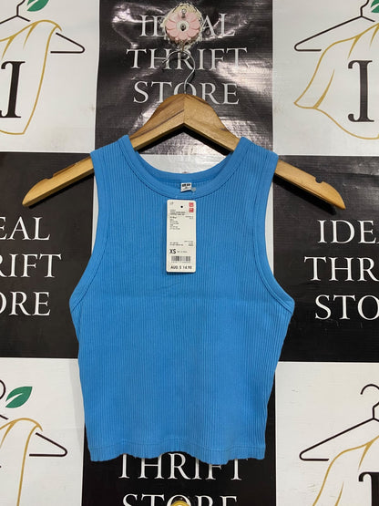 UNIQLO |XS| BUST 12| A69| SKY BLUE RIBBED RACERBACK CROPPED TANK TOP
