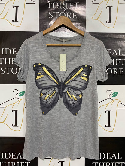 TARGET COLLECTION |M| BUST 19| A69|  GREY BUTTERFLY PRINT SHORT-SLEEVE T-SHIRT