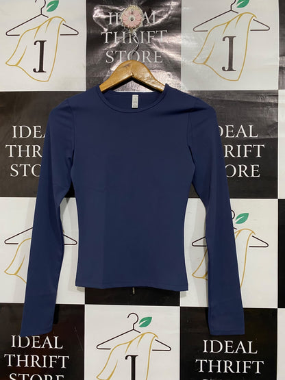|S| BUST 14| A69| NAVY BLUE CREW NECK LONG-SLEEVE BASIC TOP
