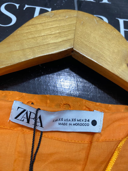 ZARA |XS| BUST 17| A69| ORANGE EMBROIDERED BRODERIE ANGLAISE TIERED MIDI DRESS