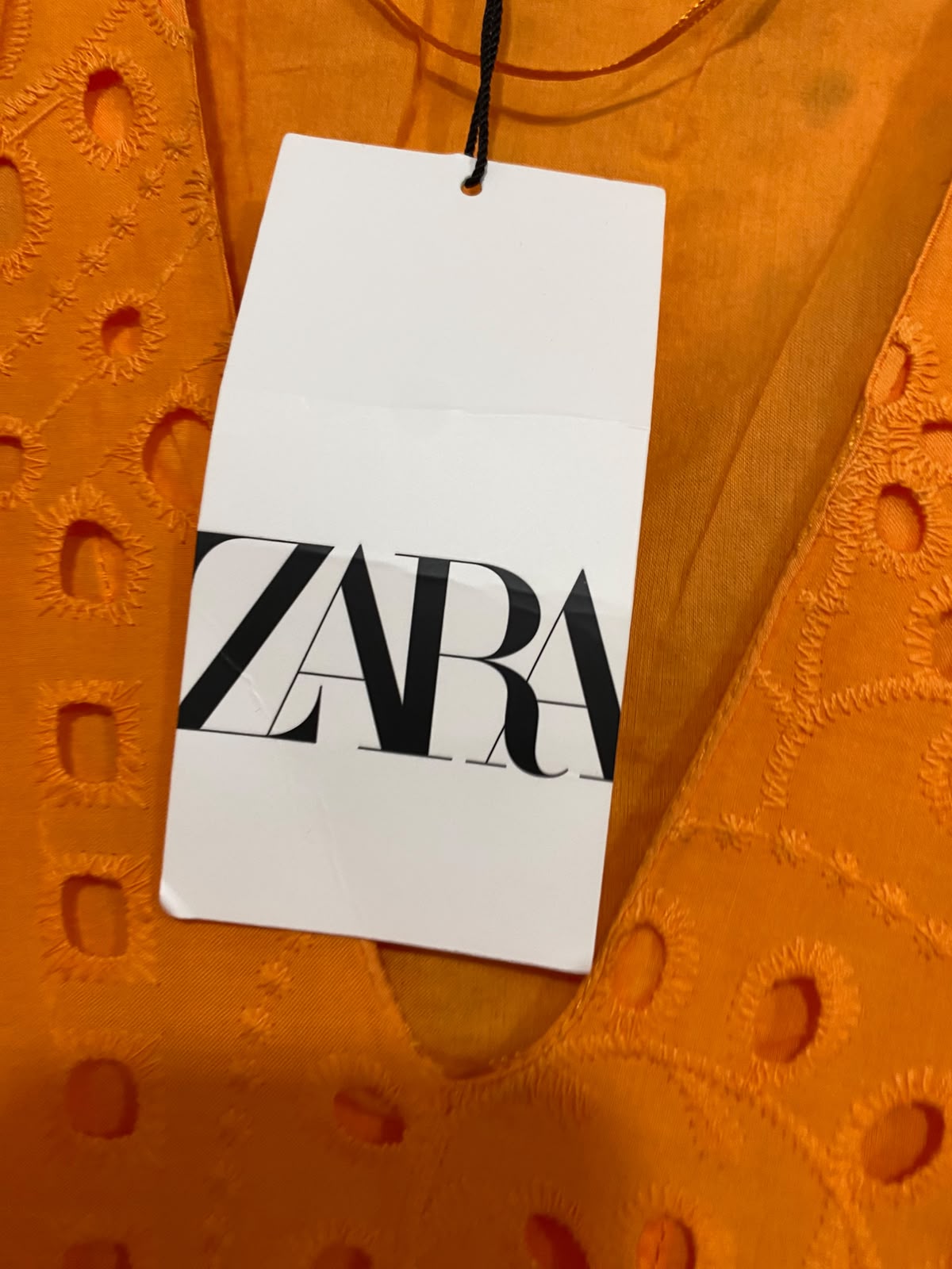 ZARA |XS| BUST 17| A69| ORANGE EMBROIDERED BRODERIE ANGLAISE TIERED MIDI DRESS