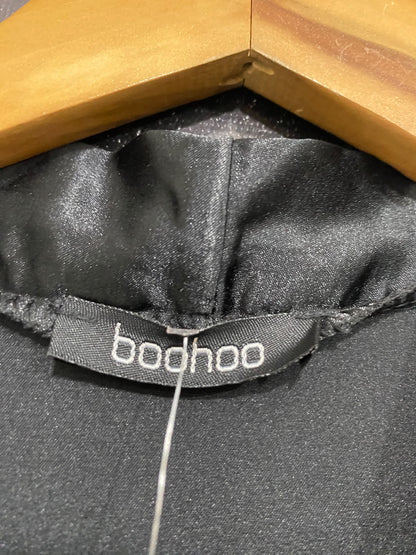 BOOHOO |L| BUST 20| A69| BLACK SATIN WRAP-EFFECT LONG SLEEVE MAXI DRESS