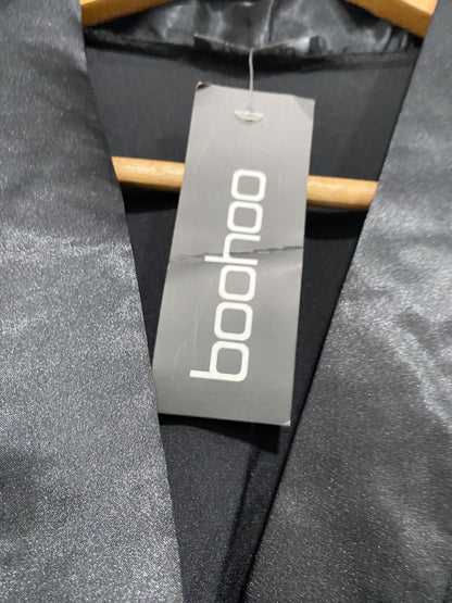 BOOHOO |L| BUST 20| A69| BLACK SATIN WRAP-EFFECT LONG SLEEVE MAXI DRESS