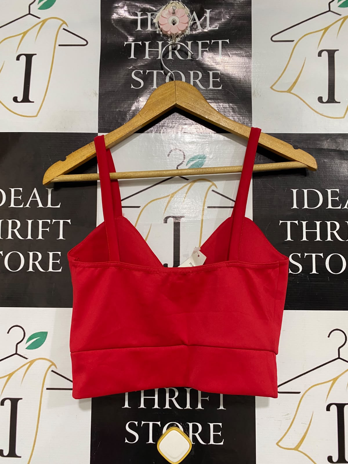 GLAMOUR BABE |XS| BUST 15| A69| RED V-NECK CROSSOVER STRAPPY CROP TOP