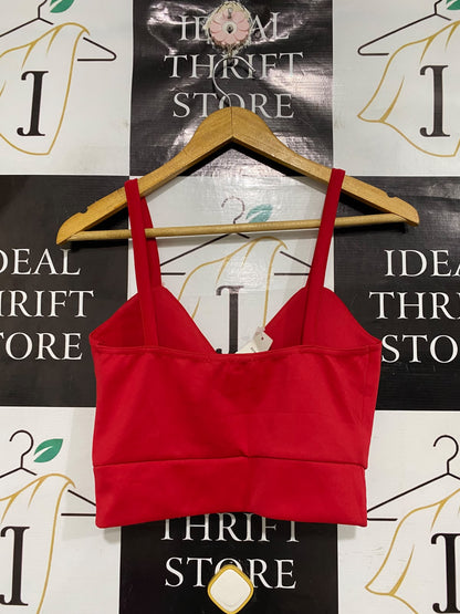 GLAMOUR BABE |XS| BUST 15| A69| RED V-NECK CROSSOVER STRAPPY CROP TOP