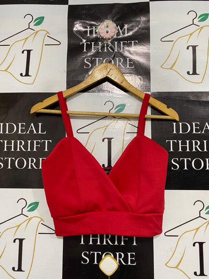 GLAMOUR BABE |XS| BUST 15| A69| RED V-NECK CROSSOVER STRAPPY CROP TOP