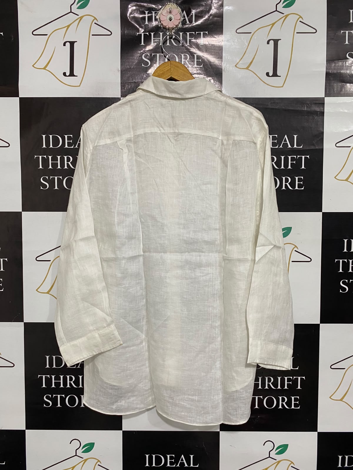 ZARA |S| BUST 24| A69|  WHITE LINEN BLEND OVERSIZED BUTTON-DOWN SHIRT