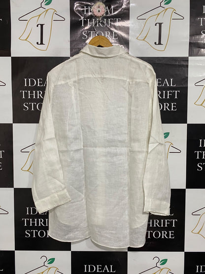 ZARA |S| BUST 24| A69|  WHITE LINEN BLEND OVERSIZED BUTTON-DOWN SHIRT