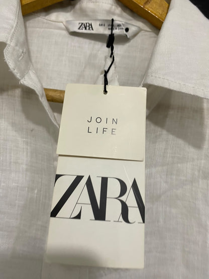 ZARA |S| BUST 24| A69|  WHITE LINEN BLEND OVERSIZED BUTTON-DOWN SHIRT