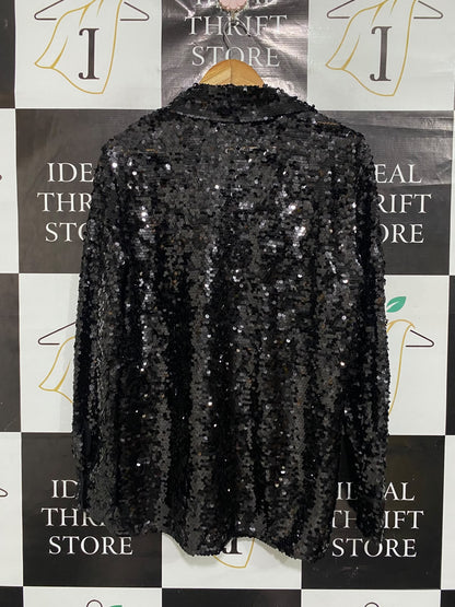 ZARA |S| BUST 20| A69| BLACK SEQUIN EMBELLISHED OVERSIZED SHIRT