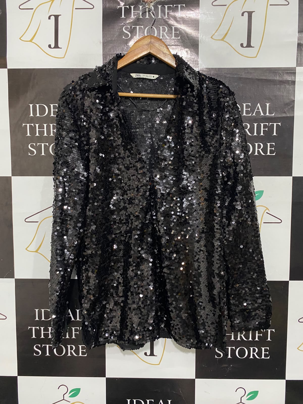 ZARA |S| BUST 20| A69| BLACK SEQUIN EMBELLISHED OVERSIZED SHIRT