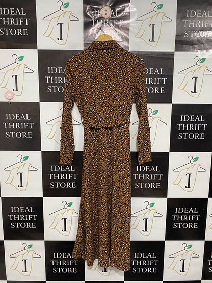 VERO MODA |XS| BUST 18| A69| LEOPARD ANIMAL PRINT LONG-SLEEVE SHIRT MIDI DRESS