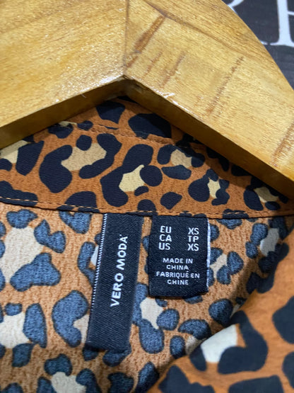VERO MODA |XS| BUST 18| A69| LEOPARD ANIMAL PRINT LONG-SLEEVE SHIRT MIDI DRESS