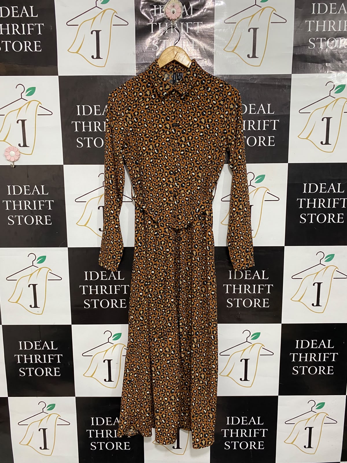 VERO MODA |XS| BUST 18| A69| LEOPARD ANIMAL PRINT LONG-SLEEVE SHIRT MIDI DRESS