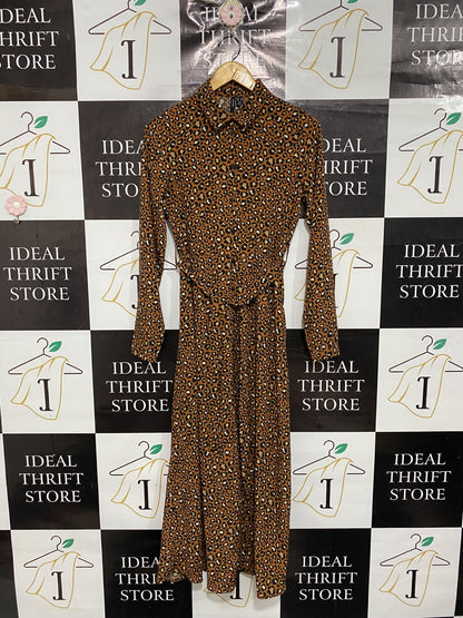 VERO MODA |XS| BUST 18| A69| LEOPARD ANIMAL PRINT LONG-SLEEVE SHIRT MIDI DRESS