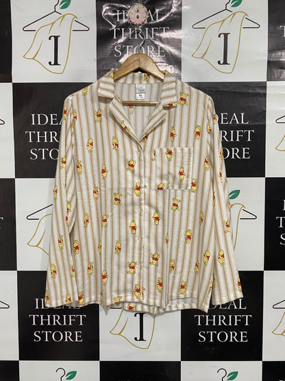 DISNEY |M| BUST 20| A69|  WINNIE THE POOH STRIPED BUTTON-DOWN PAJAMA SHIRT