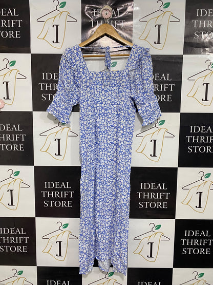 INFLUENCE |M| BUST 16| A69| PERIWINKLE BLUE FLORAL RUFFLE MIDI DRESS