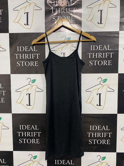 ATMOSPHERE |S| BUST 14| A68| BLACK SILK SATIN CAMI SLIP MIDI DRESS