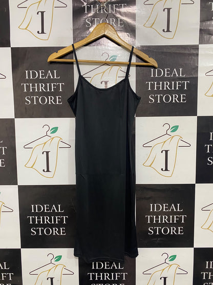 ATMOSPHERE |S| BUST 14| A68| BLACK SILK SATIN CAMI SLIP MIDI DRESS