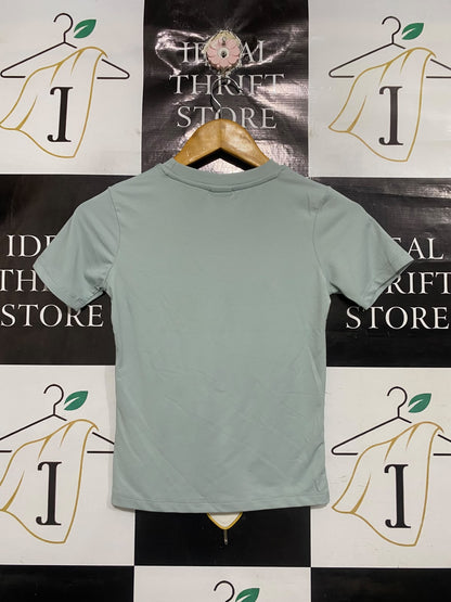 MANGO |XS| BUST 14| A68|  SAGE GREEN CREW-NECK BASIC T-SHIRT