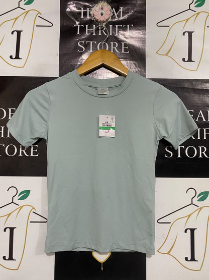 MANGO |XS| BUST 14| A68|  SAGE GREEN CREW-NECK BASIC T-SHIRT