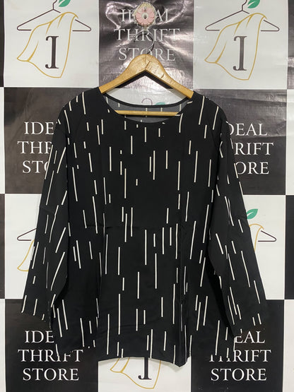 |XL| BUST 23| A68| GENERIC BLACK VERTICAL DASH PRINT OVERSIZED BLOUSE