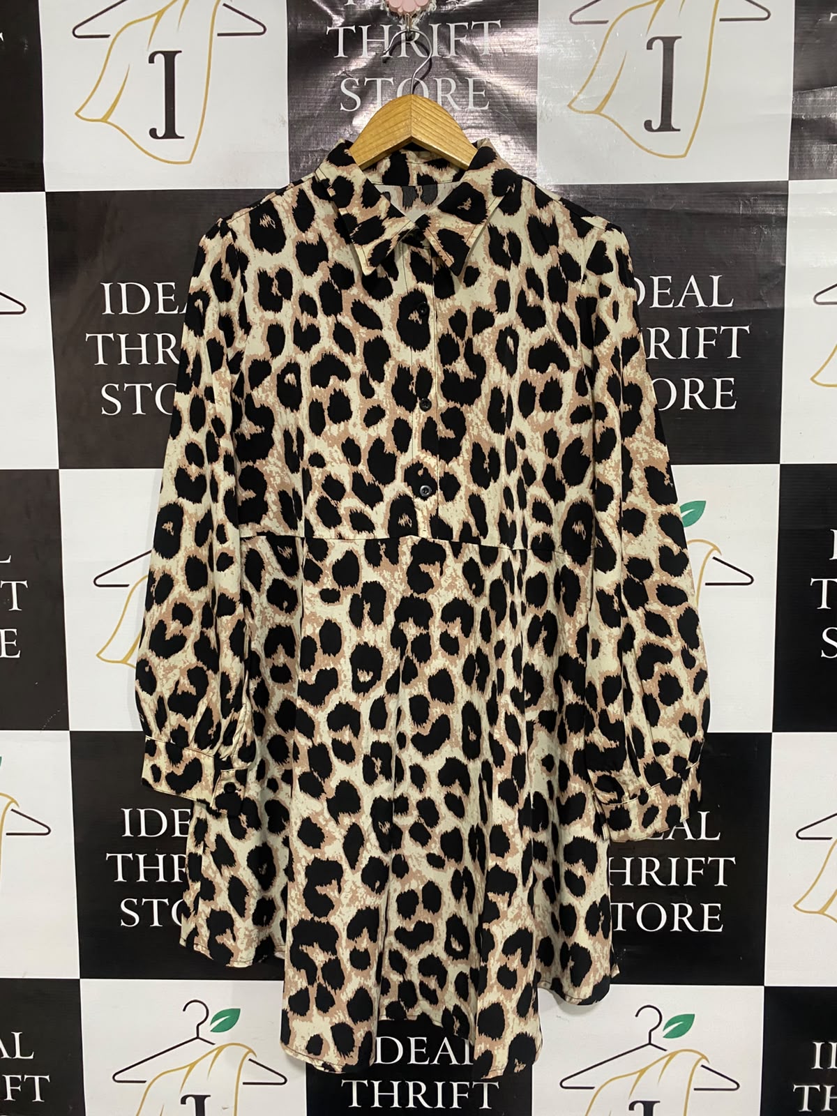 SHEIN |M| BUST 21| A68|  LEOPARD PRINT SHIRT MINI DRESS
