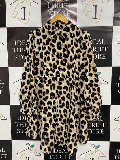 SHEIN |M| BUST 21| A68|  LEOPARD PRINT SHIRT MINI DRESS