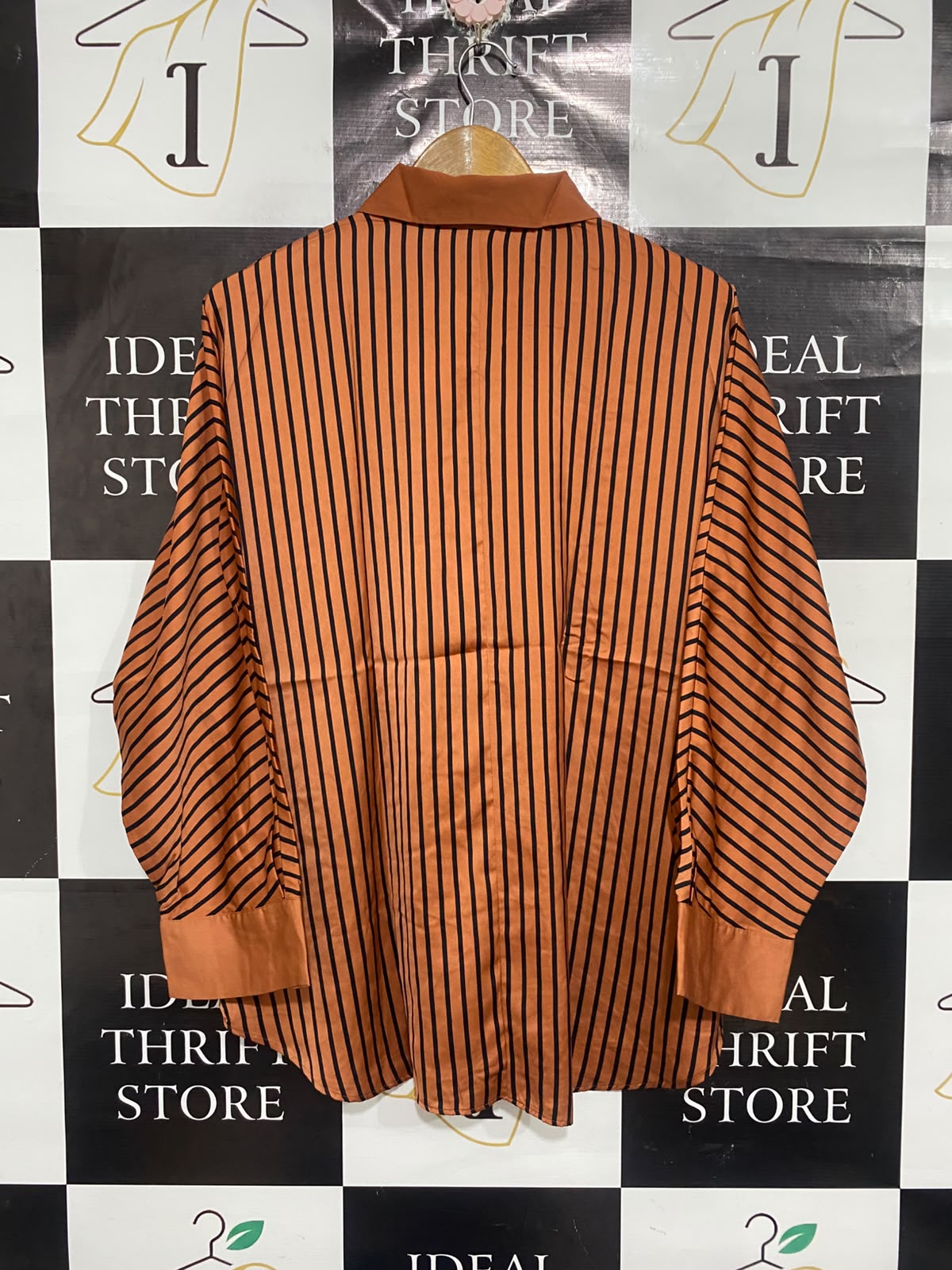 MANGO |XL| BUST 25| A68|  RUST ORANGE STRIPED OVERSIZED BUTTON-DOWN SHIRT