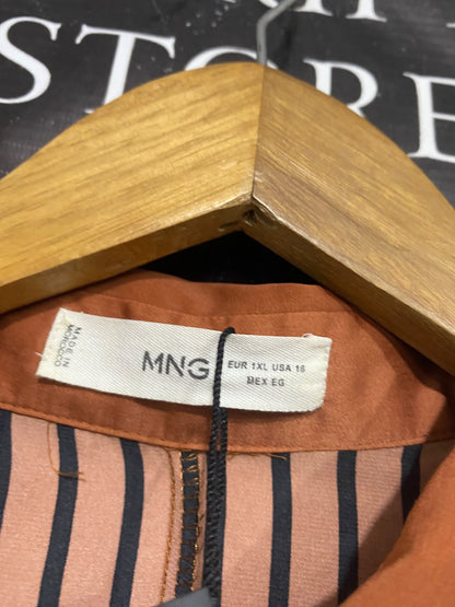 MANGO |XL| BUST 25| A68|  RUST ORANGE STRIPED OVERSIZED BUTTON-DOWN SHIRT