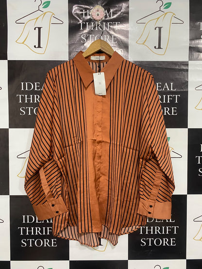 MANGO |XL| BUST 25| A68|  RUST ORANGE STRIPED OVERSIZED BUTTON-DOWN SHIRT