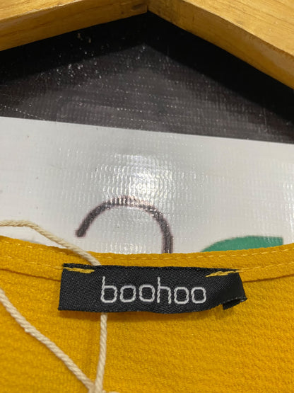 BOOHOO |L| BUST 19| A68| MUSTARD YELLOW BUTTON-FRONT TIERED MIDI DRESS