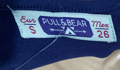 PULL & BEAR |S| BUST 15| A68|  MALIBU ZUMA BEACH NAVY BLUE CROP TOP