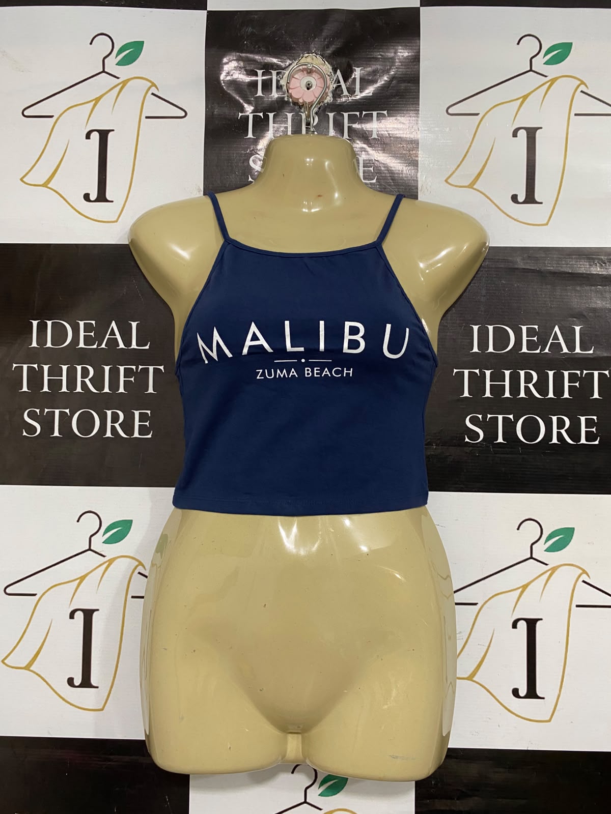 PULL & BEAR |S| BUST 15| A68|  MALIBU ZUMA BEACH NAVY BLUE CROP TOP