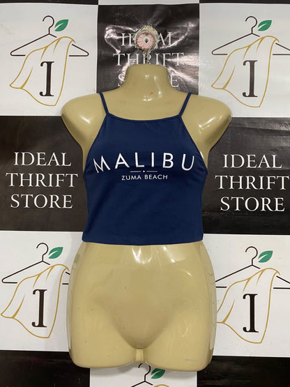 PULL & BEAR |S| BUST 15| A68|  MALIBU ZUMA BEACH NAVY BLUE CROP TOP