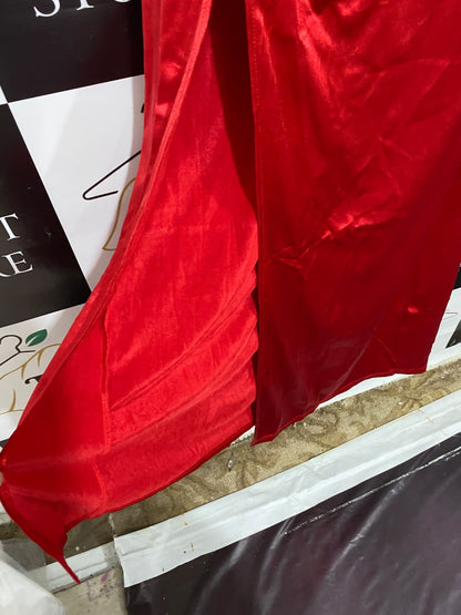 |XL| BUST 15| A68| RED SATIN CORSET-STYLE MAXI DRESS