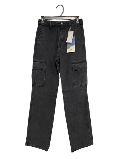 STR |M| WAIST 28| A69|   WASHED BLACK DENIM CARGO TROUSERS