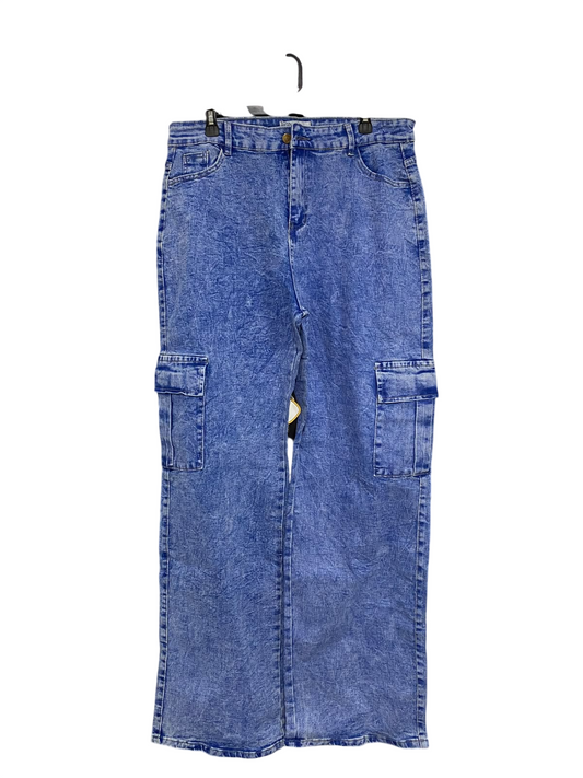 POHULAR |XL| WAIST 36| A69|  ACID-WASH DENIM CARGO TROUSERS