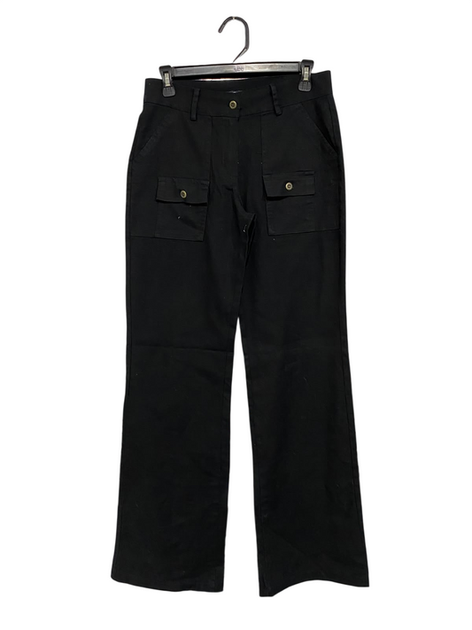 YUN JIN |L| WAIST 30| A69| BLACK UTILITY CARGO FLARE TROUSERS