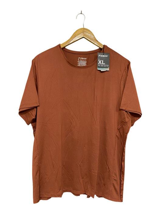 WORK OUT |XL| BUST 24| A69|  RUST BROWN ACTIVEWEAR MESH T-SHIRT