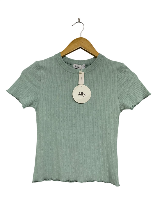 ALLY. |S| BUST 13| A69| SAGE GREEN RIBBED LETTUCE-EDGE T-SHIRT