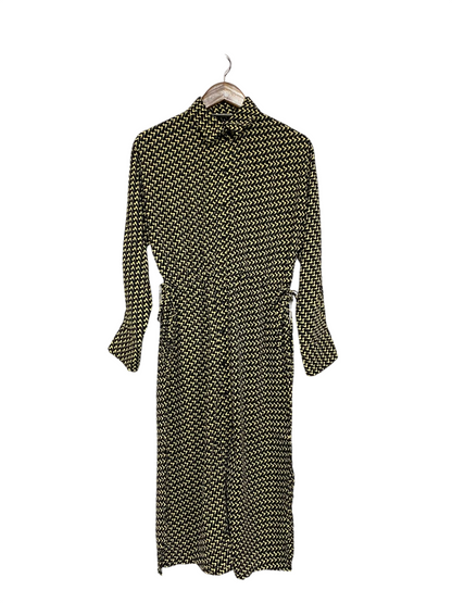 WEEKDAY |XS| BUST 16| A69| BLACK & YELLOW GEOMETRIC ZIGZAG SHIRT MIDI DRESS