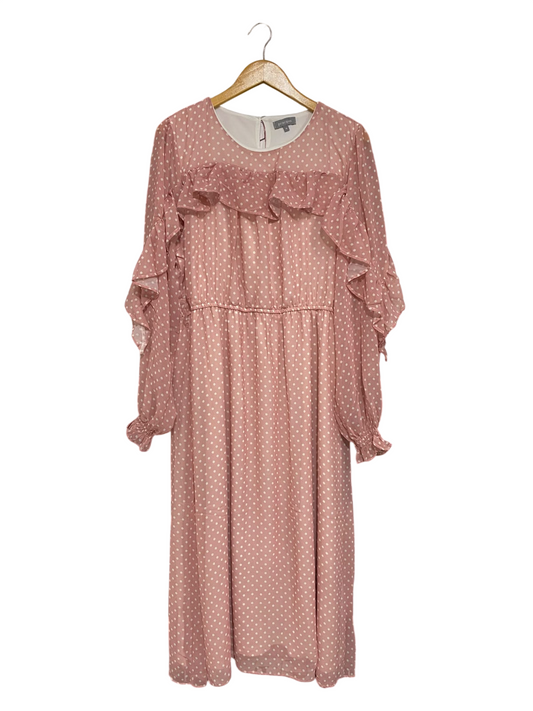 PRINCIPLES |L| BUST 20| A69| DUSTY PINK POLKA DOT RUFFLE MIDI DRESS