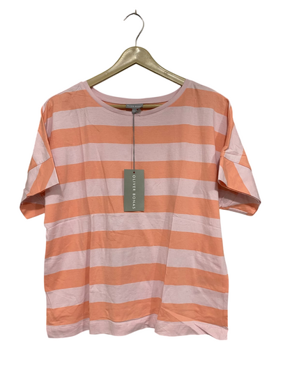 OLIVER BONAS |M| BUST 21| A69|  PEACH & PINK STRIPED RELAXED T-SHIRT