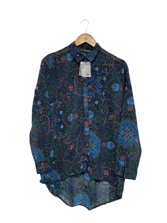 ATMOSPHERE |M| BUST 22| A69|  MULTICOLOR PAISLEY PRINT HIGH-LOW SHIRT