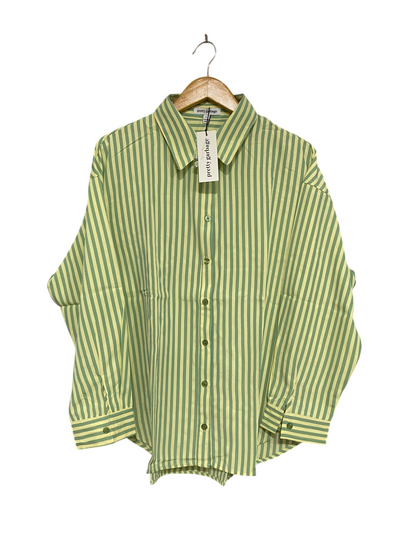 PRETTY GARBAGE |L| BUST 26| A69|  LIME & SAGE STRIPED OVERSIZED BUTTON-DOWN SHIRT