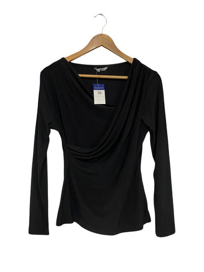 PAPAYA |M| BUST 17| A69|  BLACK DRAPED COWL-NECK LONG-SLEEVE TOP