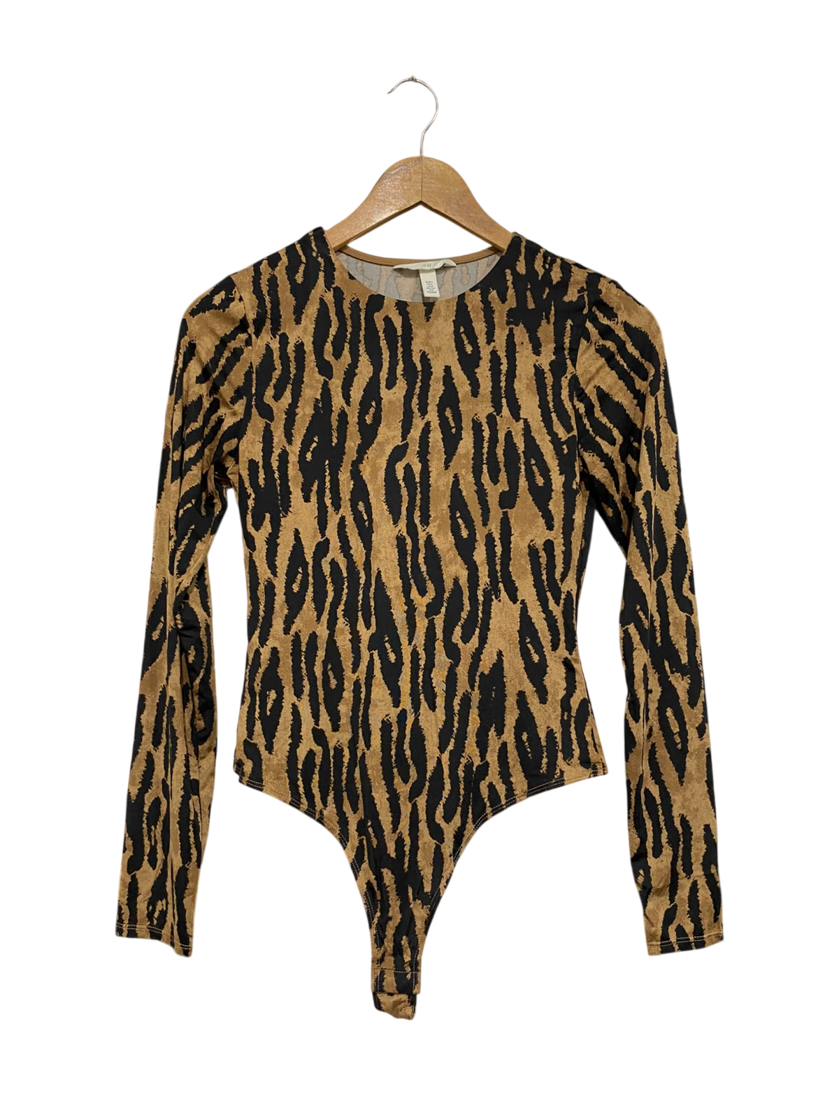 H&M |S| BUST 15| A69| TAN & BLACK TIGER PRINT LONG-SLEEVE BODYSUIT